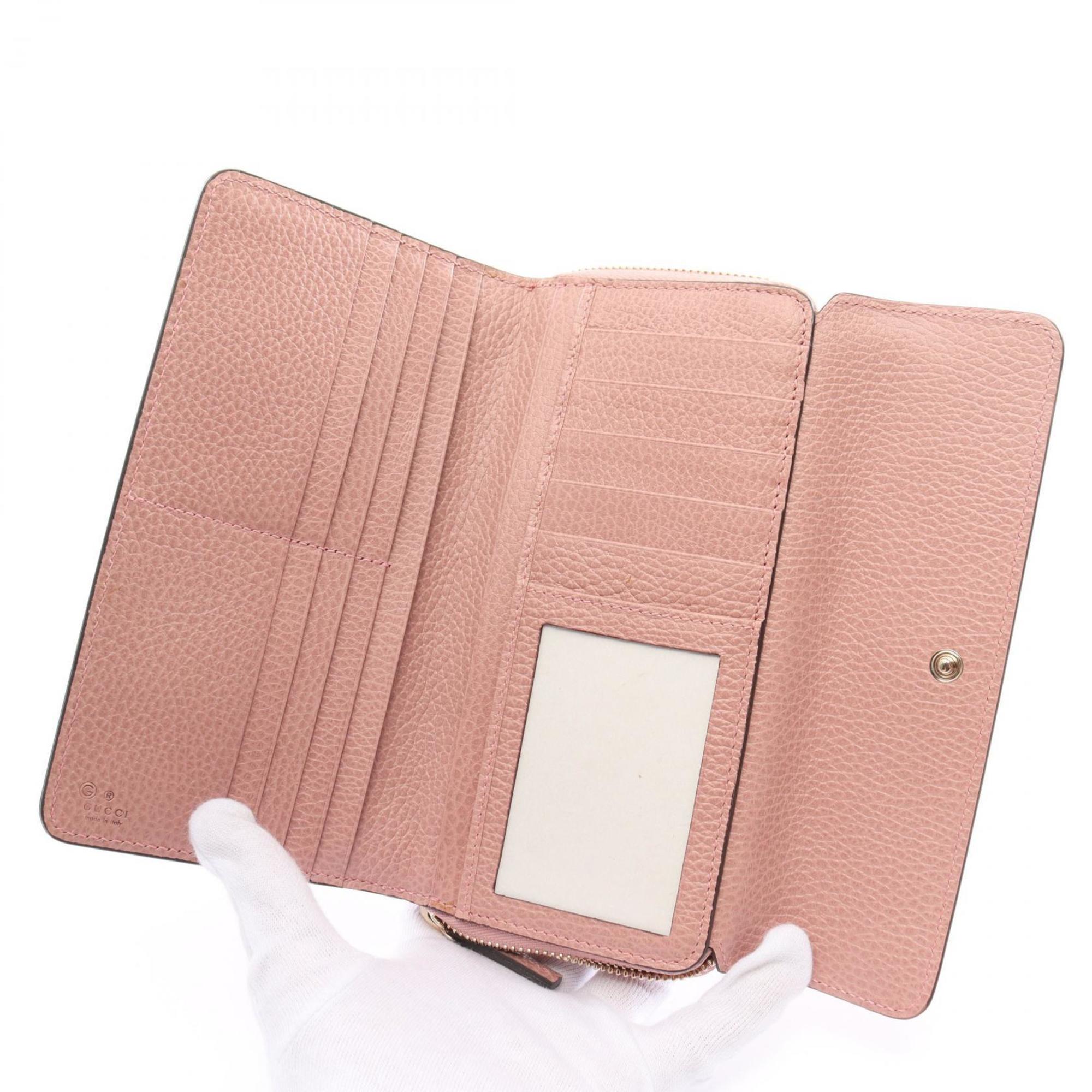 GUCCI Interlocking G Tri-fold Long Wallet Leather Women's Pink 449397