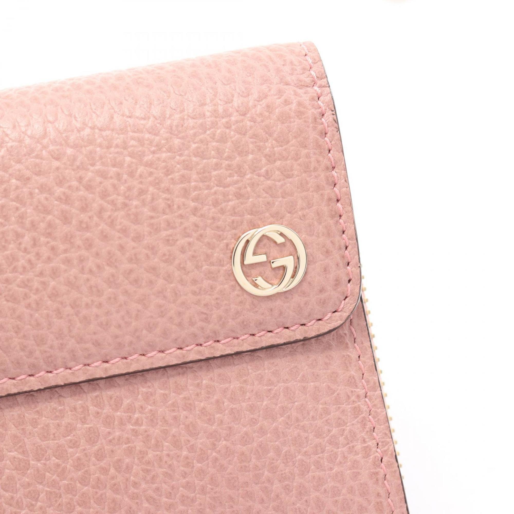 GUCCI Interlocking G Tri-fold Long Wallet Leather Women's Pink 449397