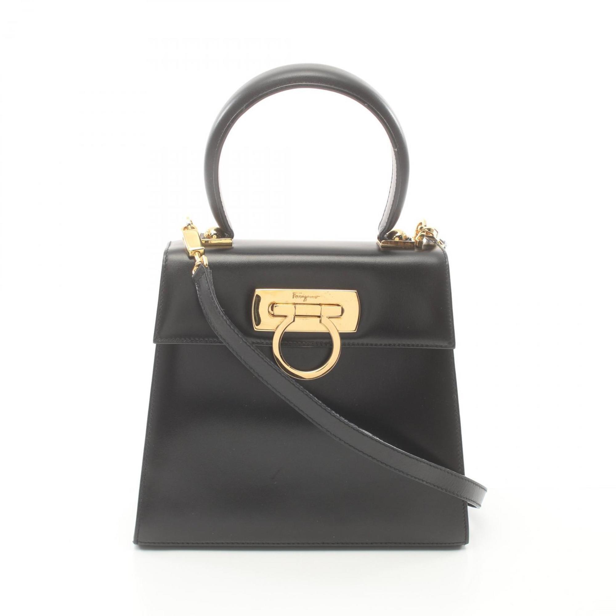 Salvatore Ferragamo Gancini handbag, leather bag, women's, black