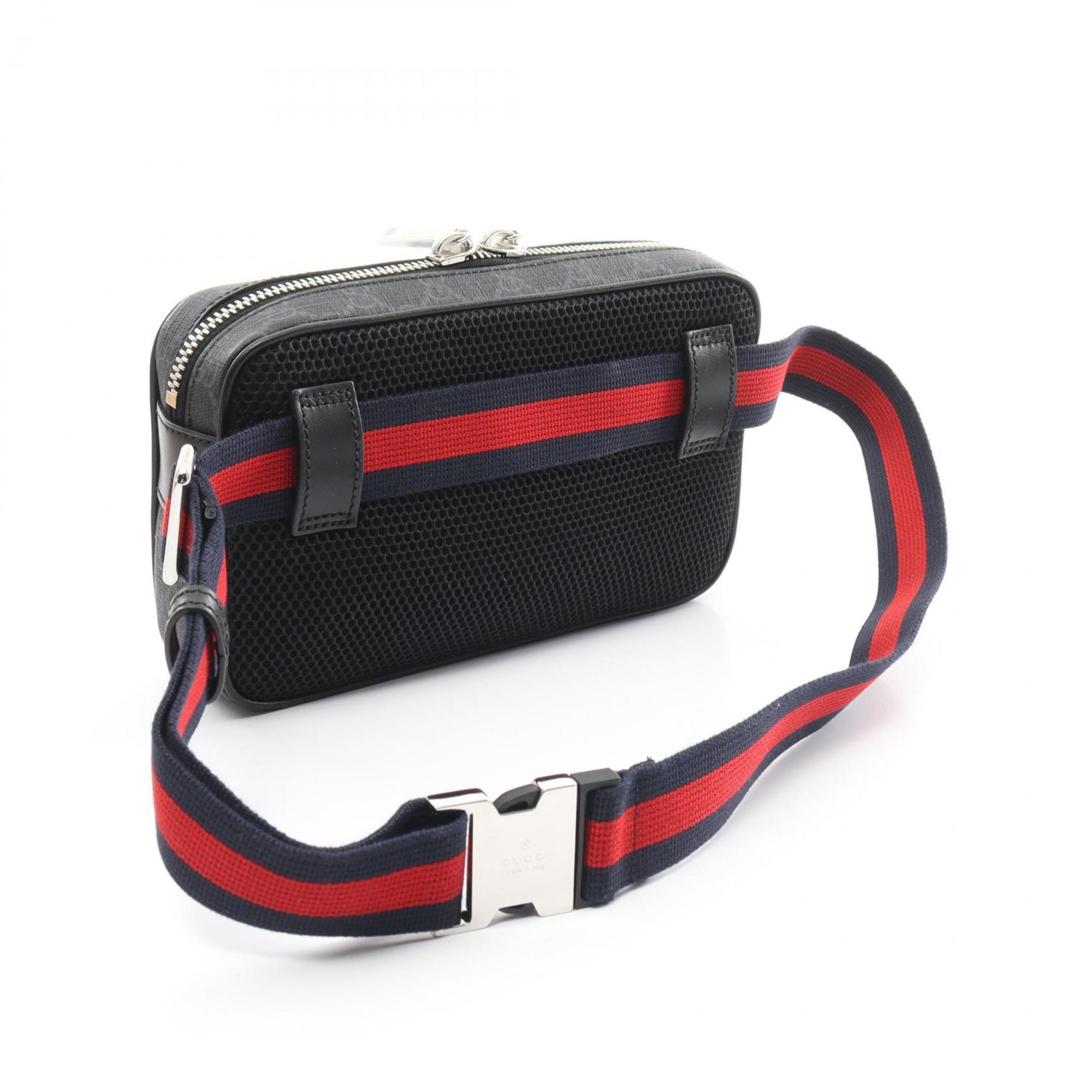 Gucci GG Supreme Belt Bag, Waist Body Coated Canvas, Leather, Men's, Black, Grey, 792094FADJM1043