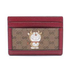 GUCCI x Doraemon GG Supreme Business Card Holder/Card Case Leather Coated Canvas Women's Brown Red Multicolor 654539