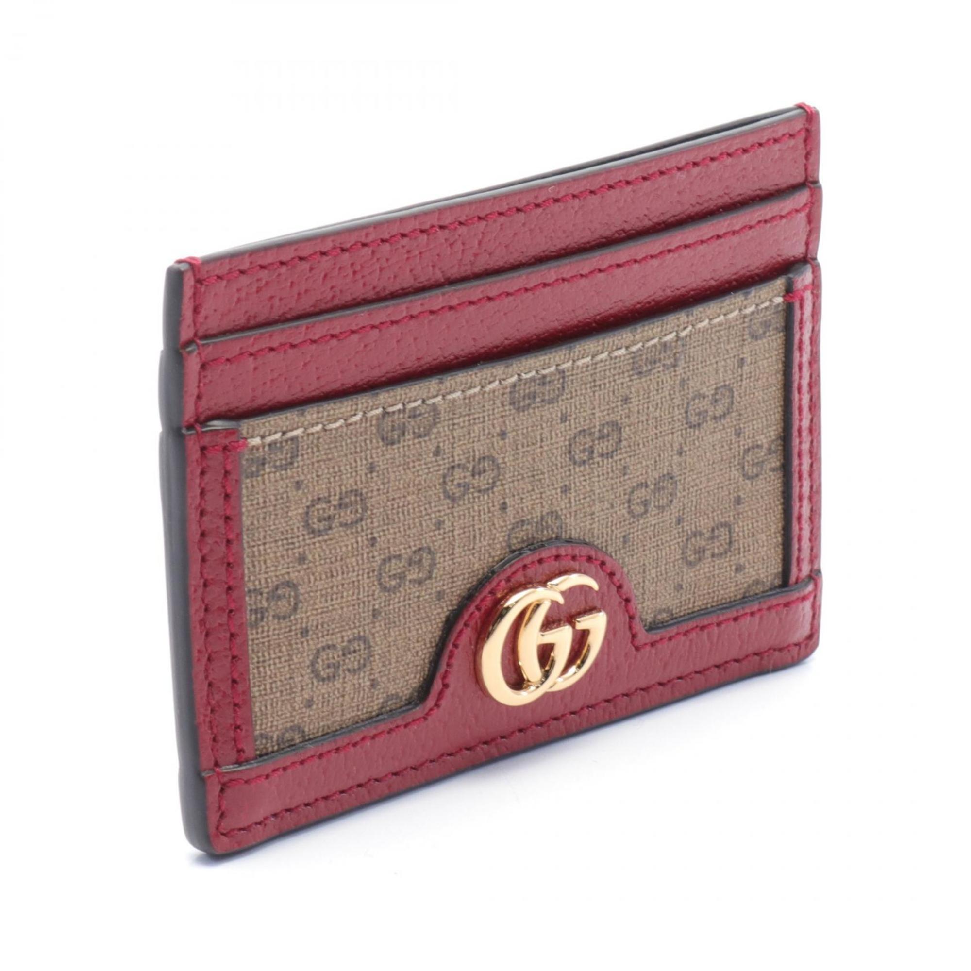 GUCCI x Doraemon GG Supreme Business Card Holder/Card Case Leather Coated Canvas Women's Brown Red Multicolor 654539