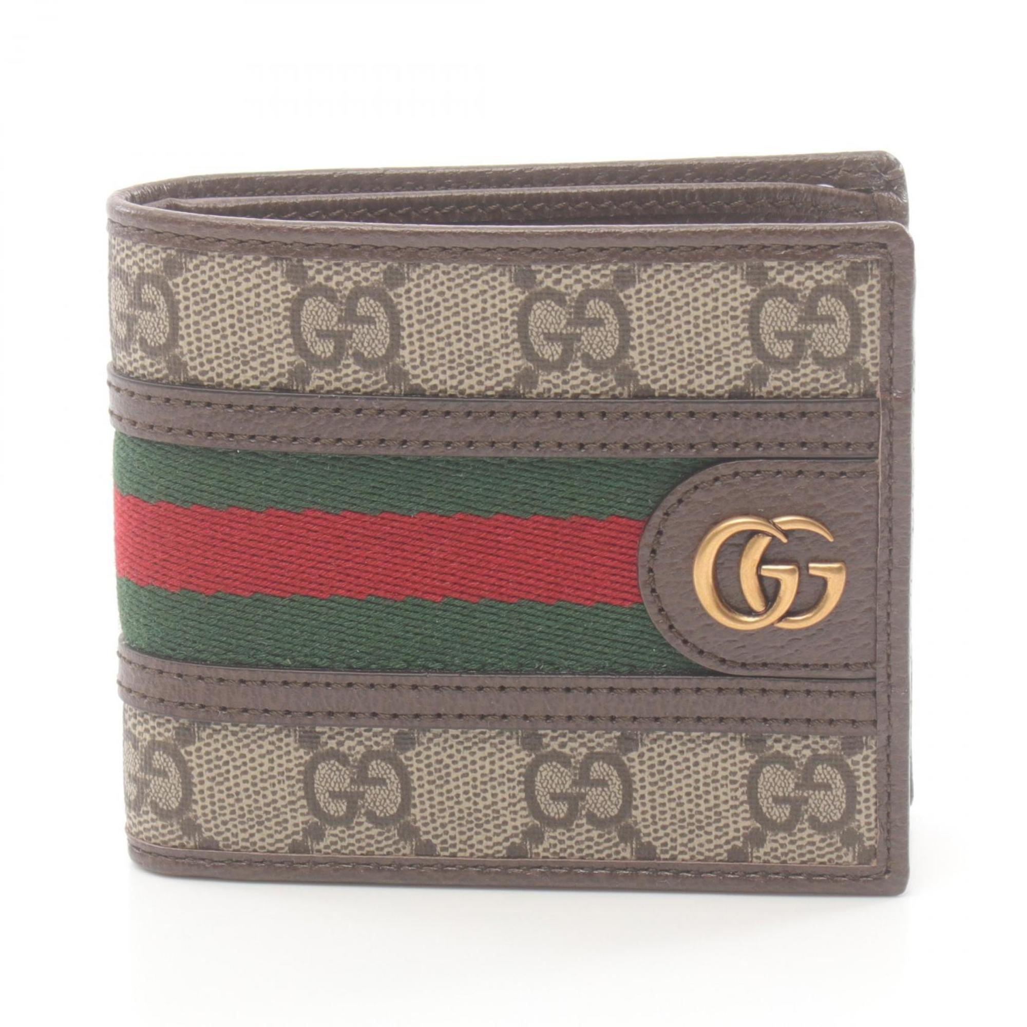 Gucci Ophidia GG Supreme Sherry Line Bi-fold Wallet Coated Canvas Leather Men's Women's Beige Brown Multicolor 59760696IWT8745