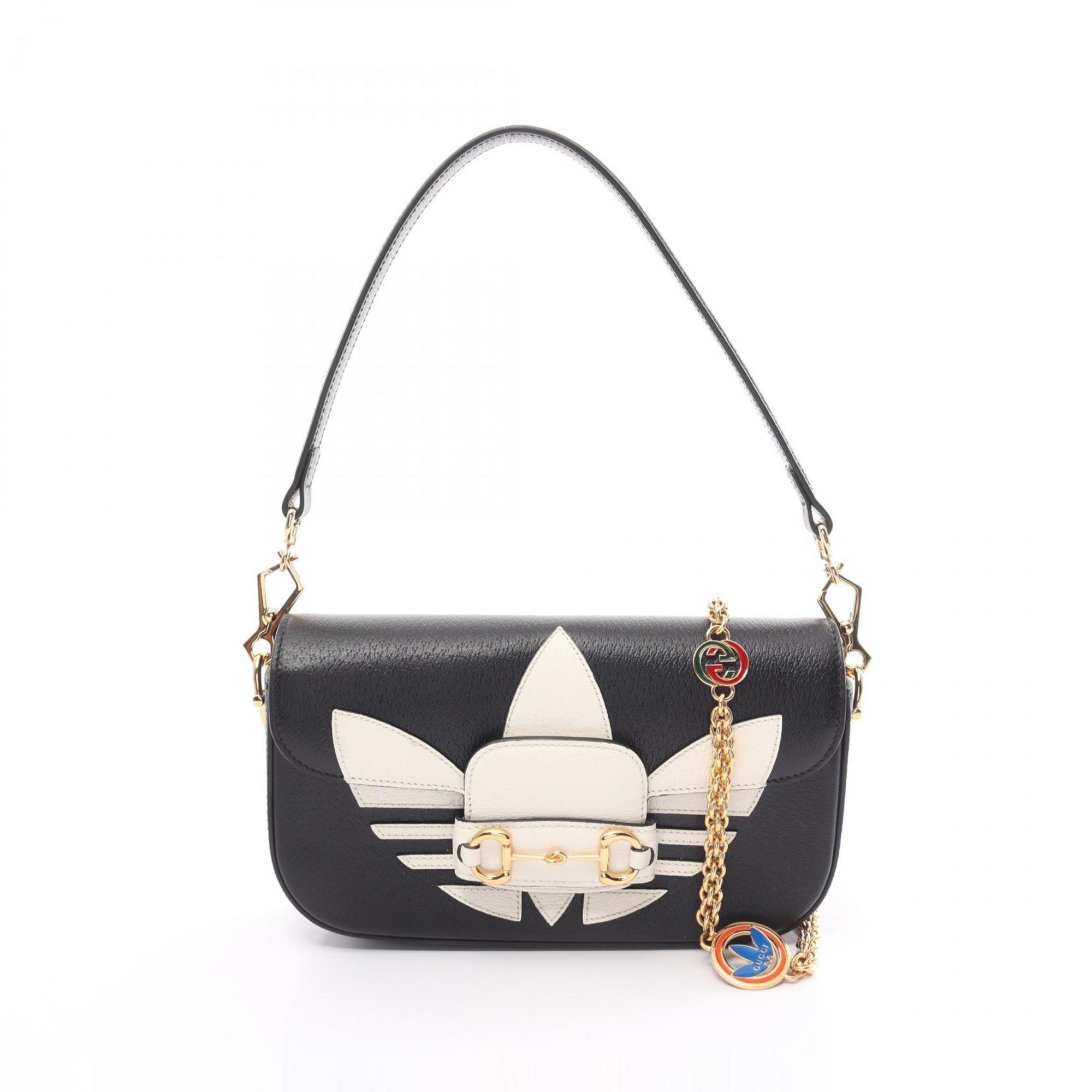 GUCCI x adidas Horsebit Handbag Bag Leather Women's Black White 722009