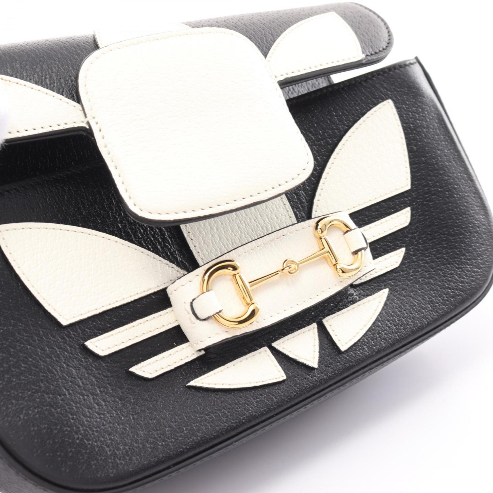 GUCCI x adidas Horsebit Handbag Bag Leather Women's Black White 722009