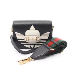 GUCCI x adidas Horsebit 1955 Shoulder Bag Leather Women's Black White 658574