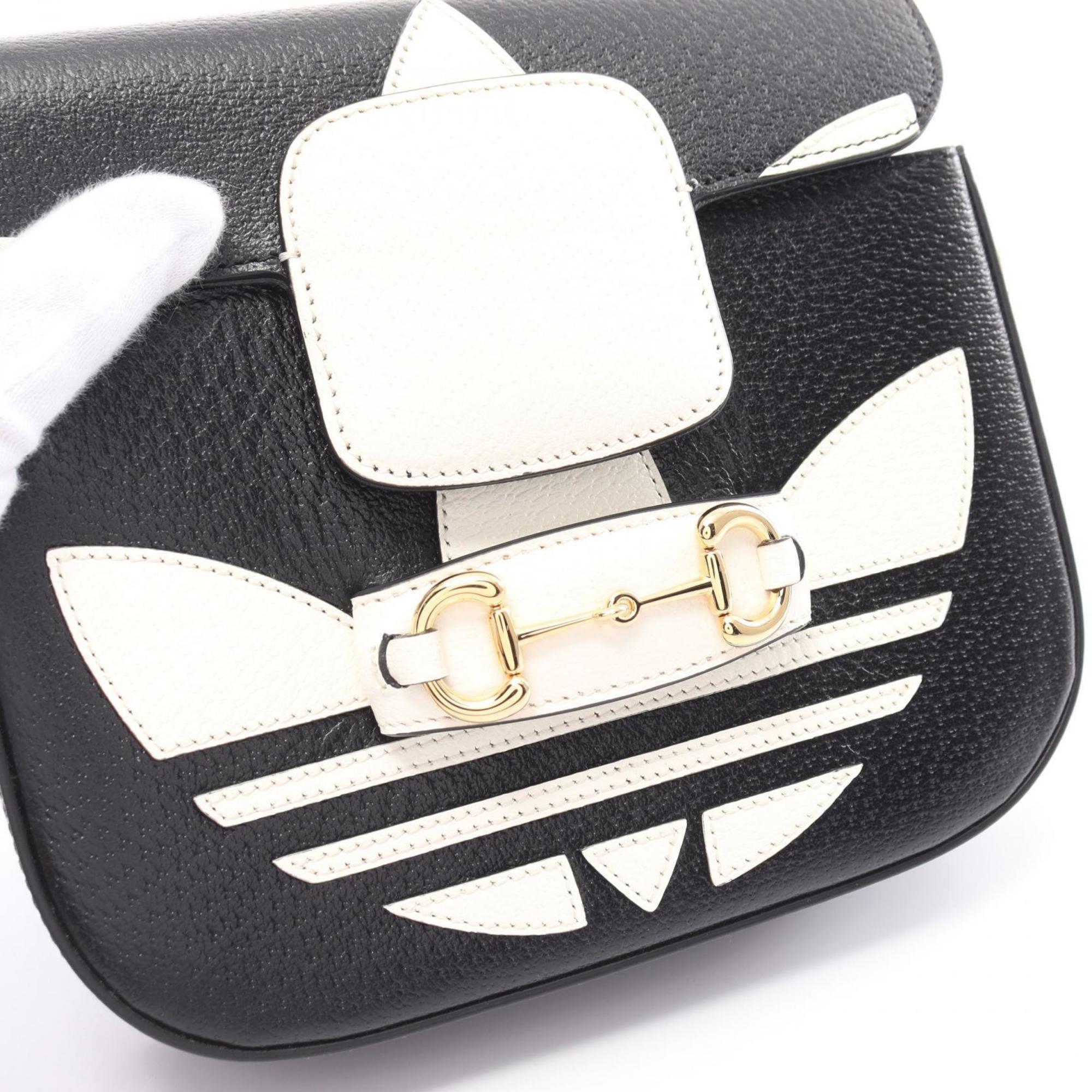 GUCCI x adidas Horsebit 1955 Shoulder Bag Leather Women's Black White 658574