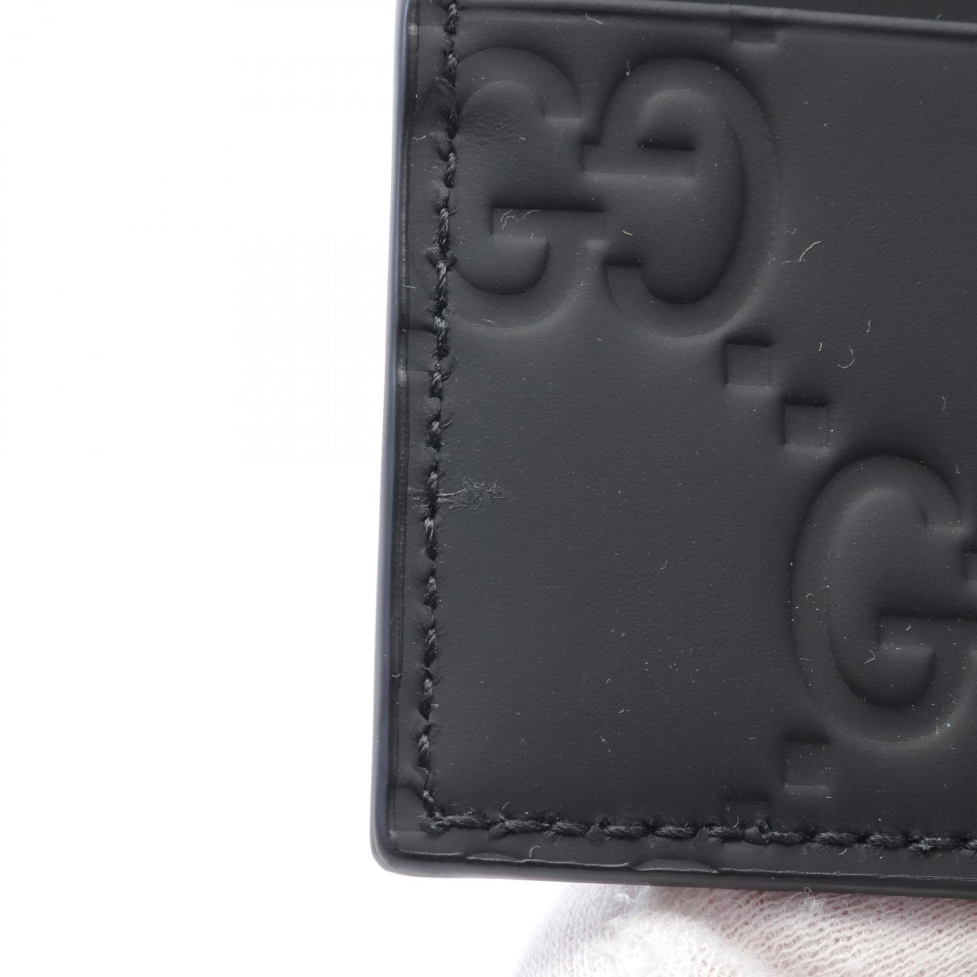 GUCCI GG Rubber Effect Business Card Holder/Card Case Rubberized Leather Men's Black 771315AAC0L1000