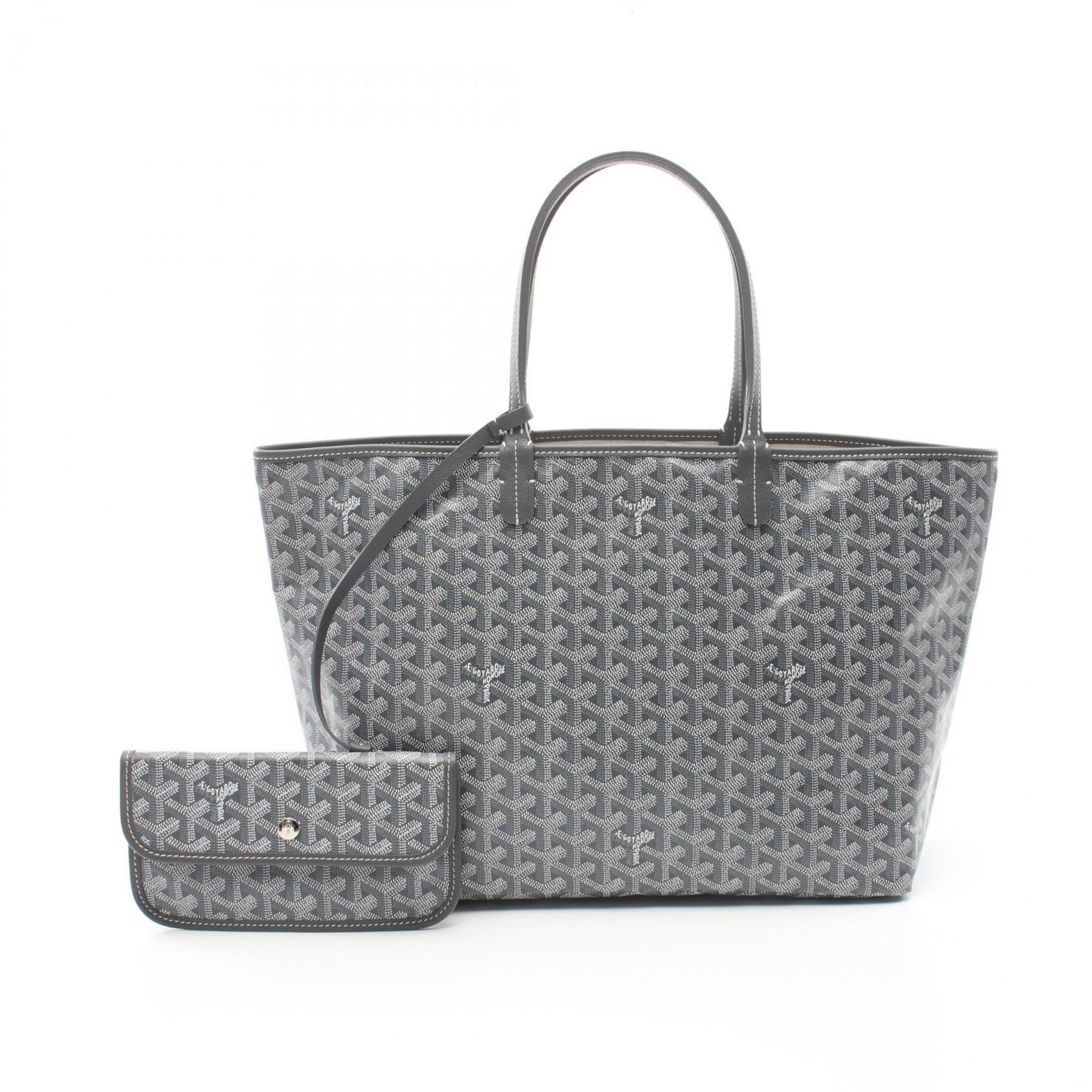 GOYARD Saint Louis PM Tote Bag, Coated Canvas, Leather, Women's, Grey, White