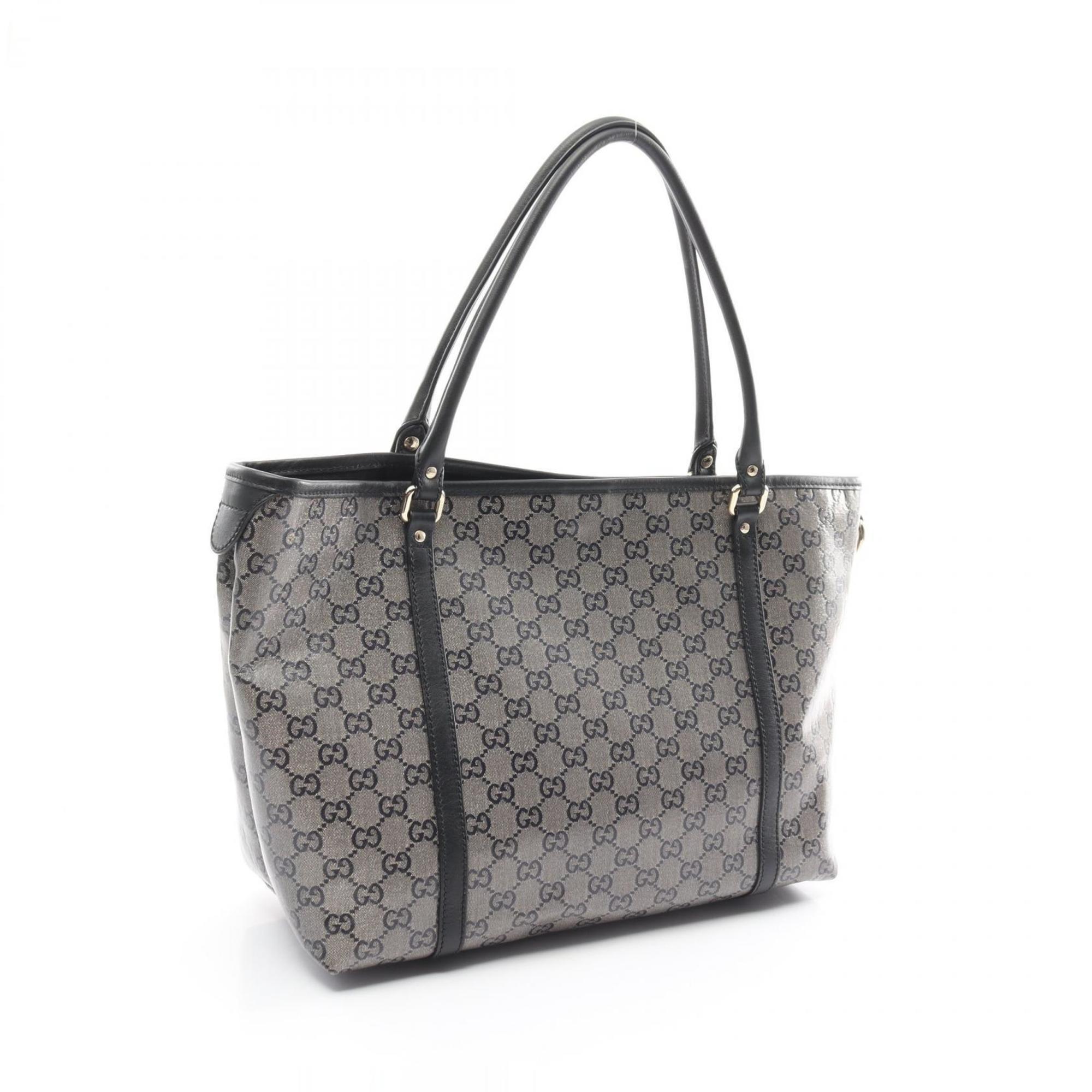 GUCCI GG Crystal Tote Bag, Coated Canvas, Leather, Women's, Black, Navy, 197983