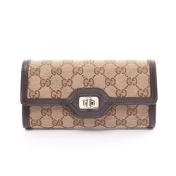 Gucci Luce GG Canvas Bi-fold Long Wallet Leather Women's Beige Brown 790034FADHW9742