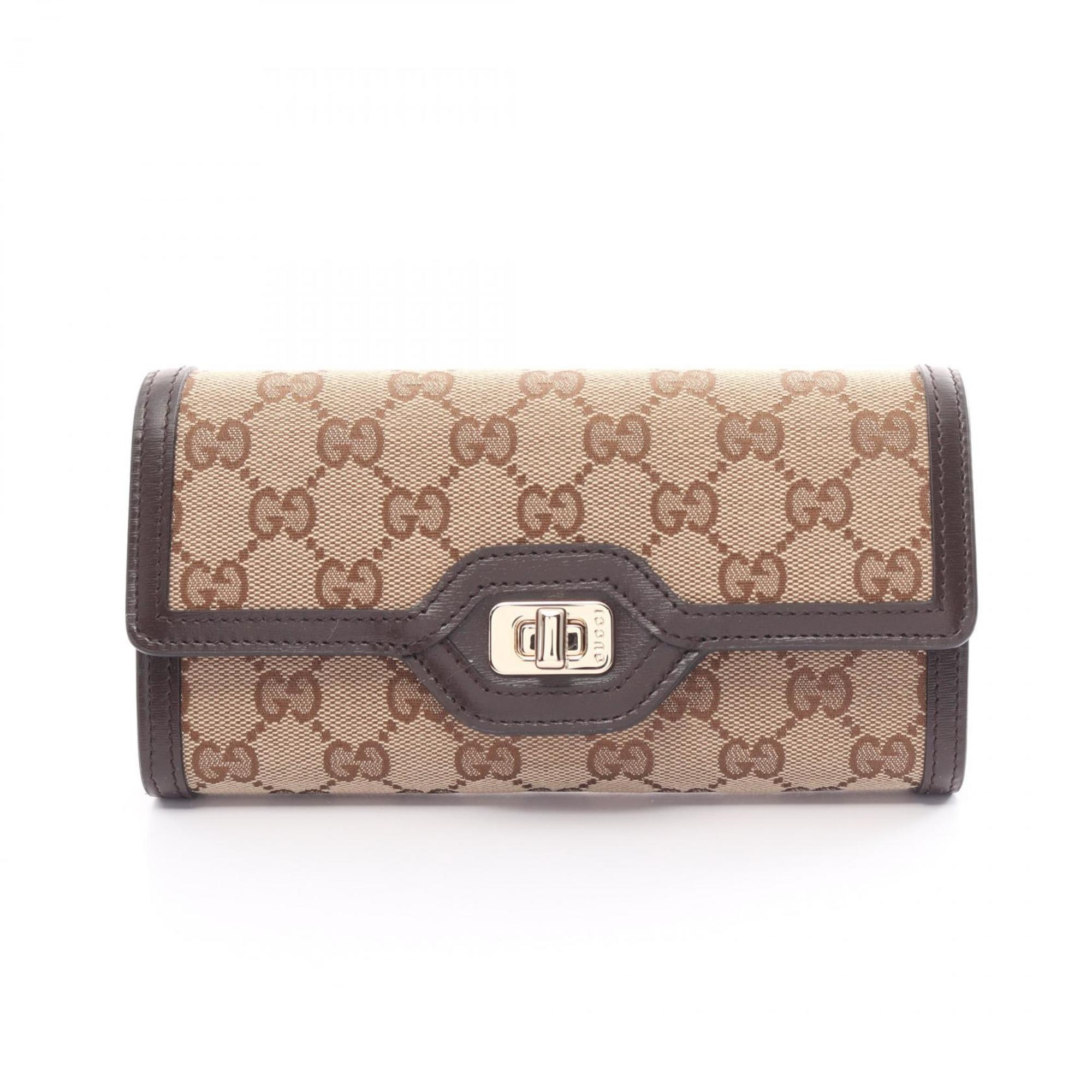 Gucci Luce GG Canvas Bi-fold Long Wallet Leather Women's Beige Brown 790034FADHW9742