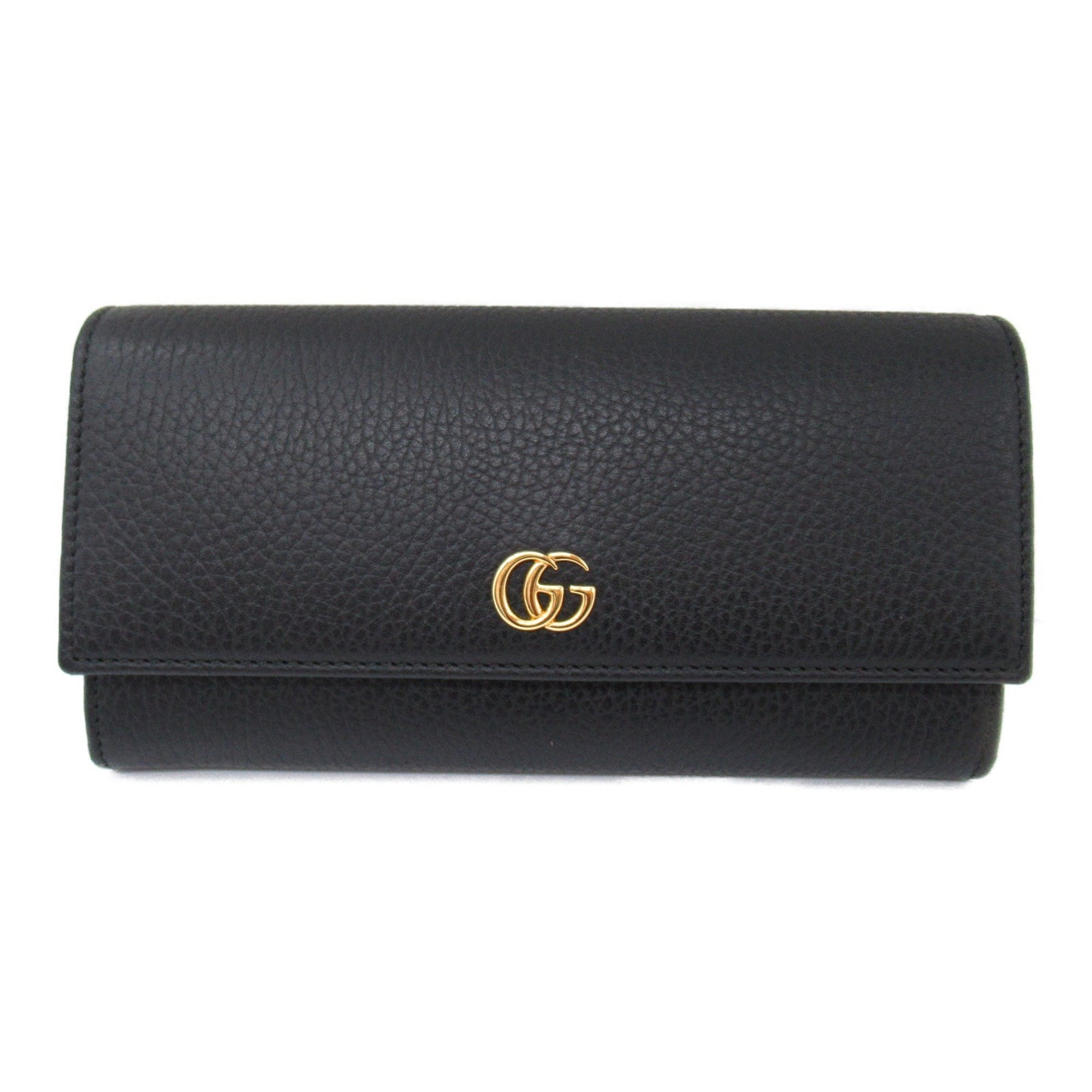 GUCCI GG Marmont Bi-fold Long Wallet Leather Women's Black 45616