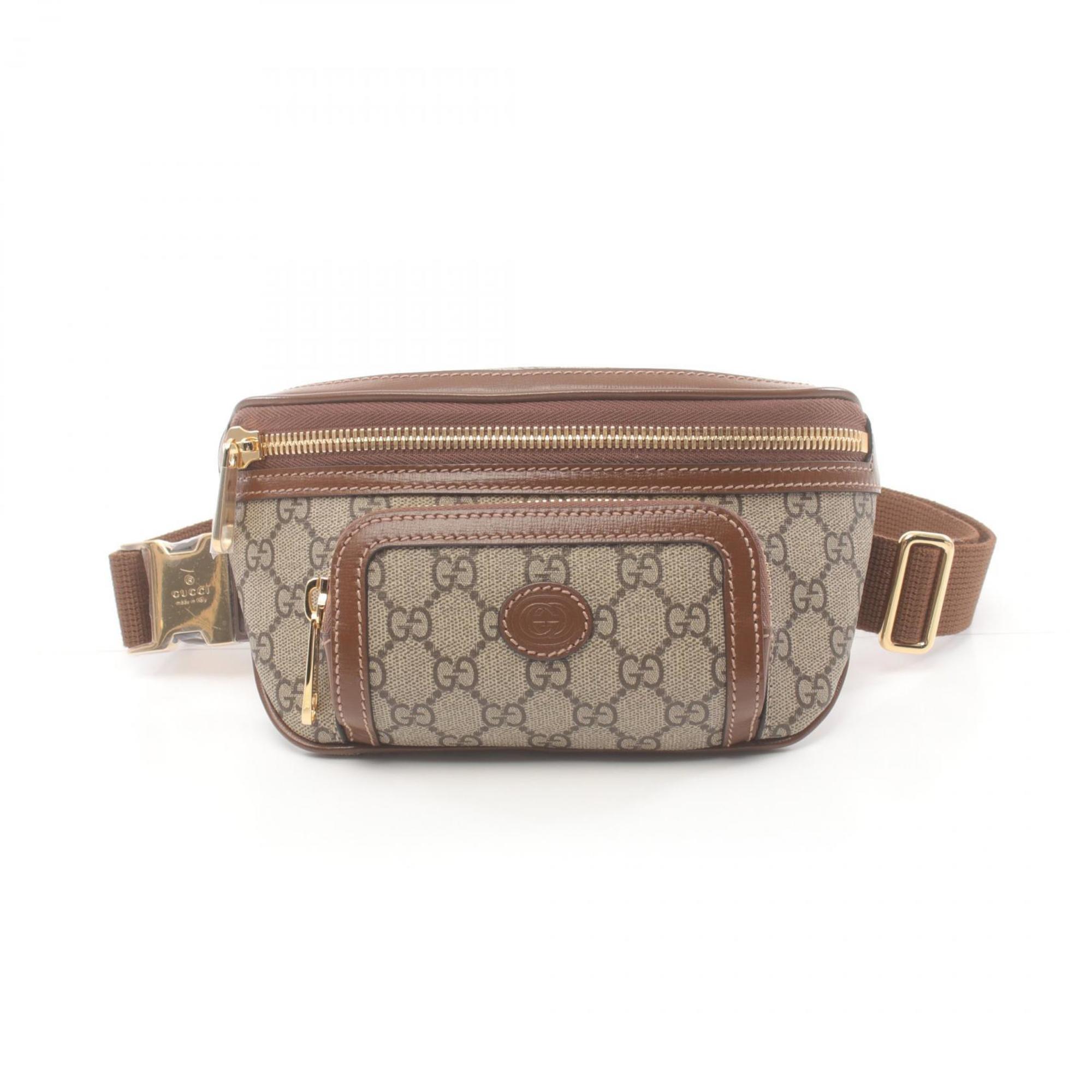 Gucci Interlocking G Belt Bag Waist Body Coated Canvas Leather Men's Beige Brown 68293392THG8563