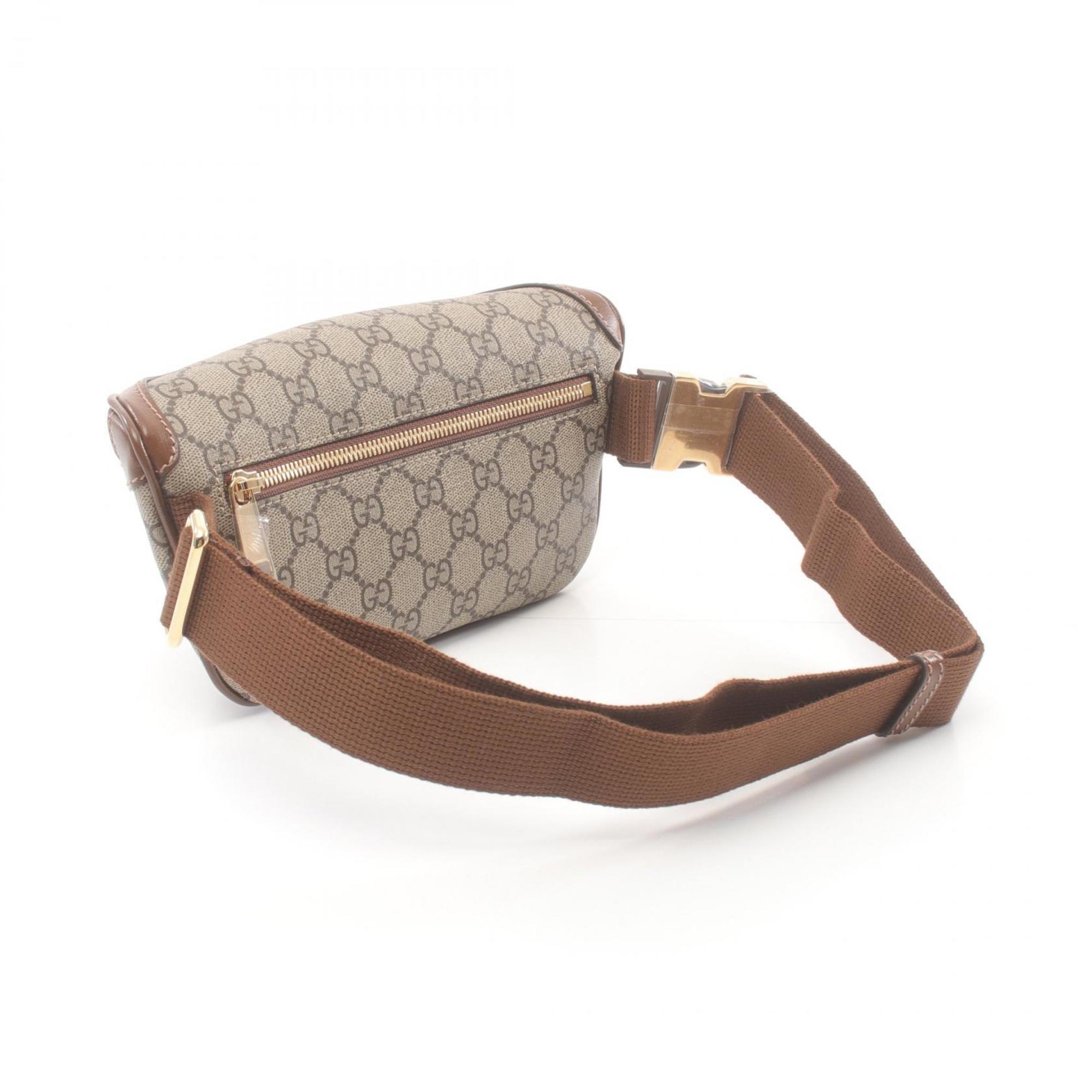 Gucci Interlocking G Belt Bag Waist Body Coated Canvas Leather Men's Beige Brown 68293392THG8563