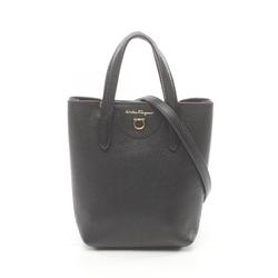 Salvatore Ferragamo Gancini Handbag Bag Leather Women's Black GU-220024