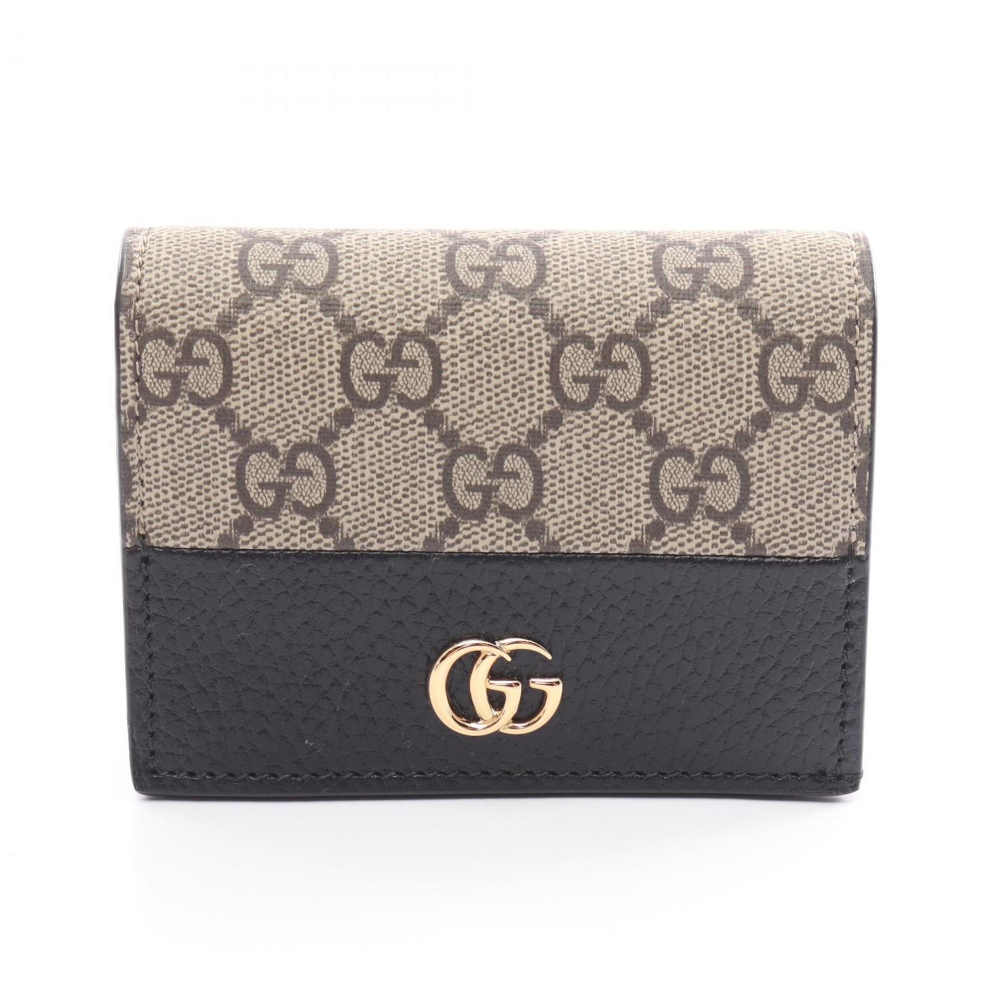 GUCCI GG Marmont Supreme Bi-fold Wallet Coated Canvas Leather Women's Beige Black 65861017WAG1283