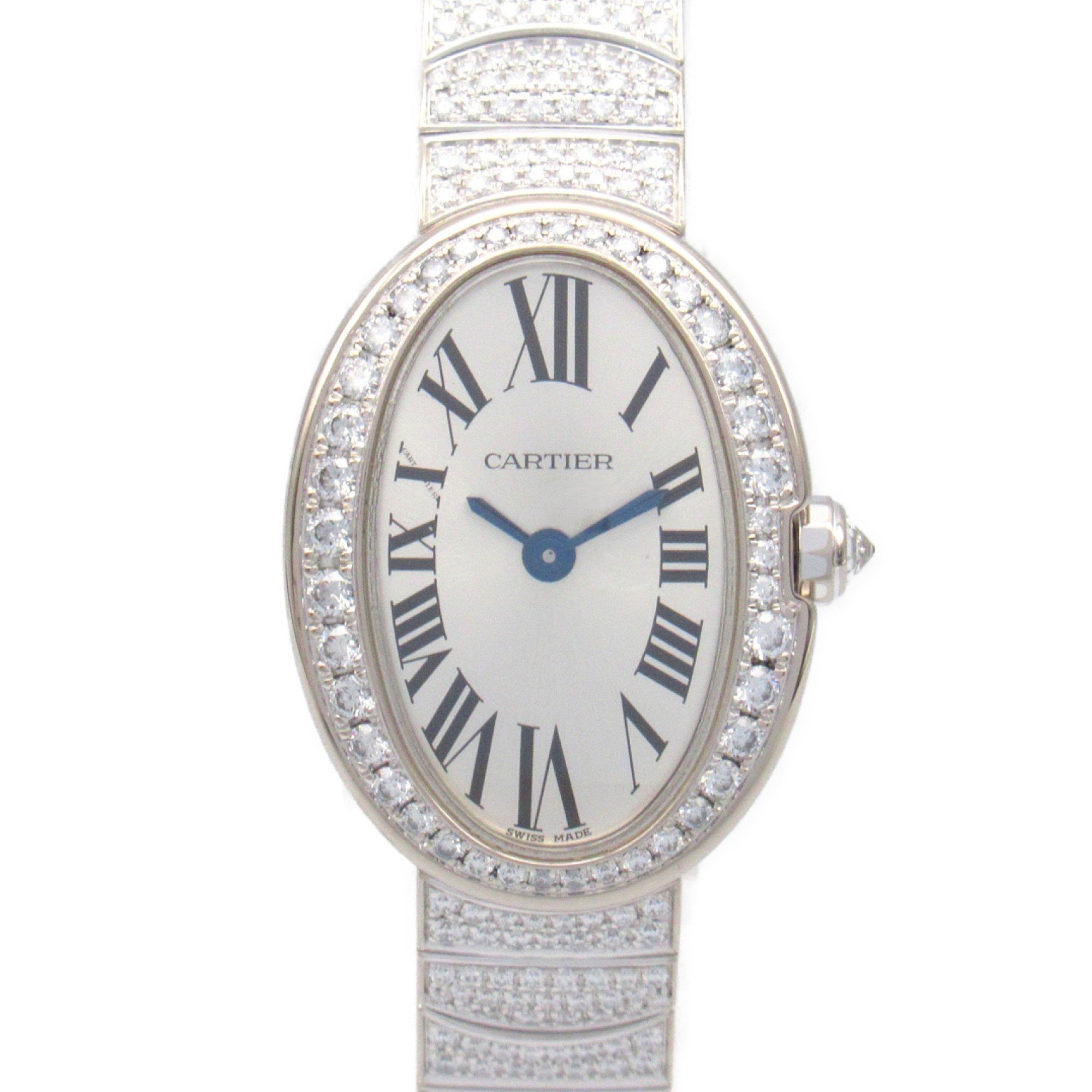 Cartier Baignoire Full Diamond Bezel Bracelet Wristwatch K18WG (White Gold) Ladies Silver HPI00327