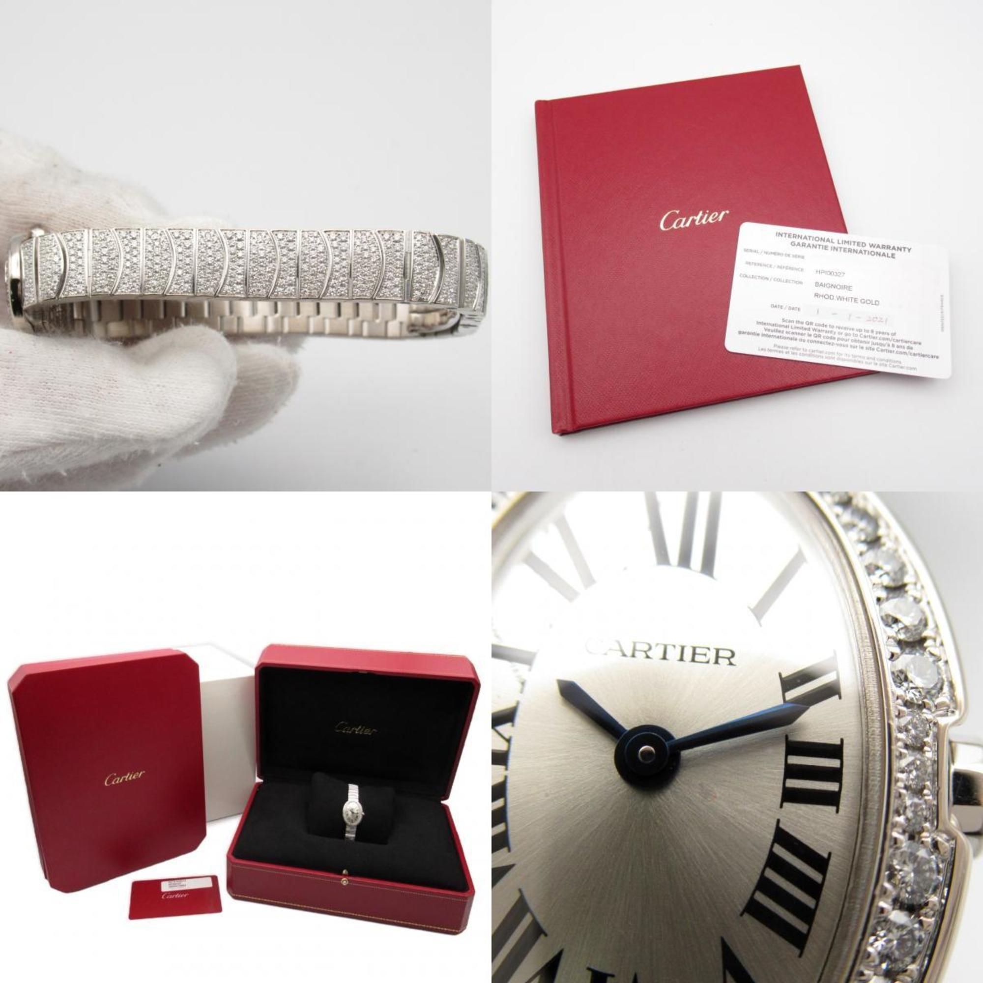 Cartier Baignoire Full Diamond Bezel Bracelet Wristwatch K18WG (White Gold) Ladies Silver HPI00327