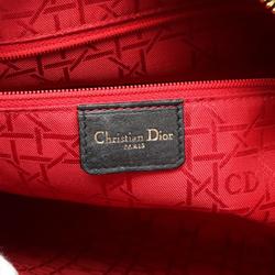 Christian Dior Lady Cannage Large Handbag Bag Leather Women's Black