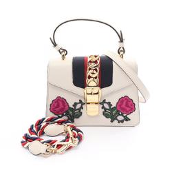 GUCCI Sylvie Sherry Line Handbag Bag Leather Women's White Multicolor 470270