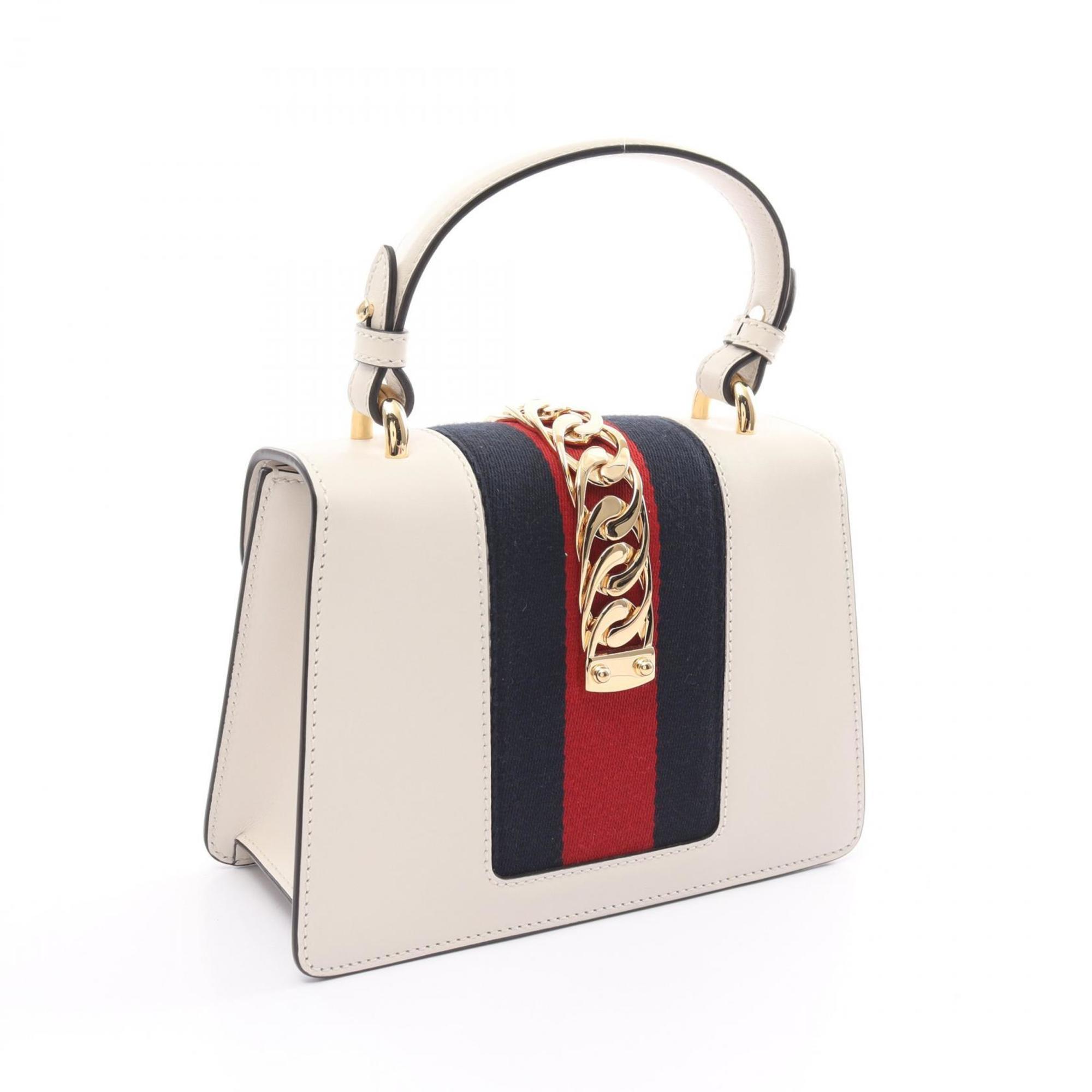 GUCCI Sylvie Sherry Line Handbag Bag Leather Women's White Multicolor 470270