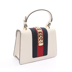 GUCCI Sylvie Sherry Line Handbag Bag Leather Women's White Multicolor 470270