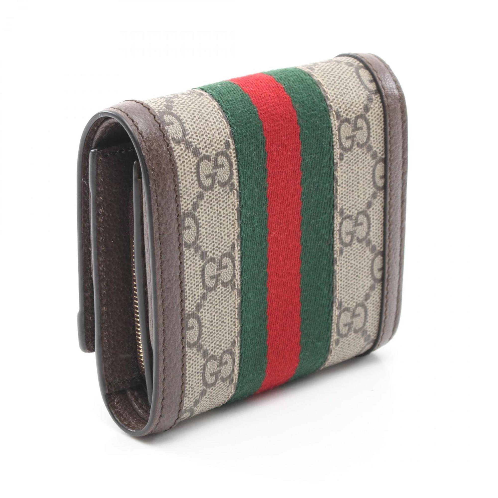 GUCCI Ophidia GG Wallet Sherry Line Bi-fold Coated Canvas Leather Women's Beige Brown Multicolor 598662