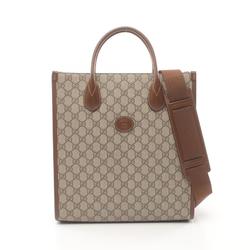 Gucci GG Supreme Tote Bag with Interlocking G, Coated Canvas, Leather, Women's, Beige, Brown, 72330892THG8563