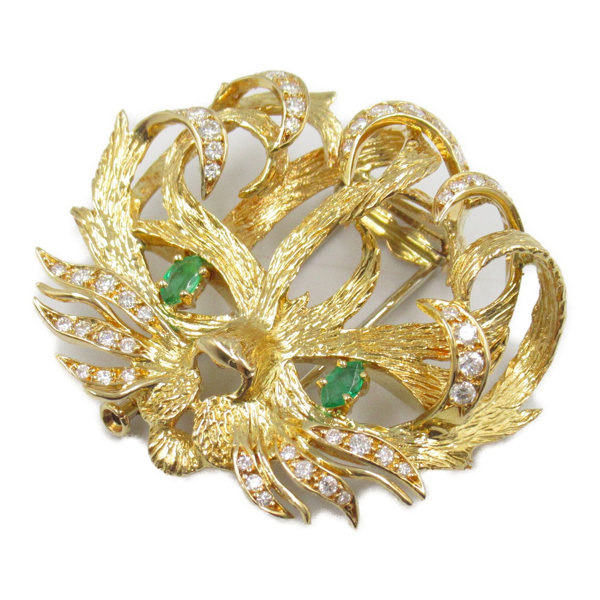 Hermes HERMES Hand-carved Brooch K18 (Yellow Gold) Diamond Women's Clear Green