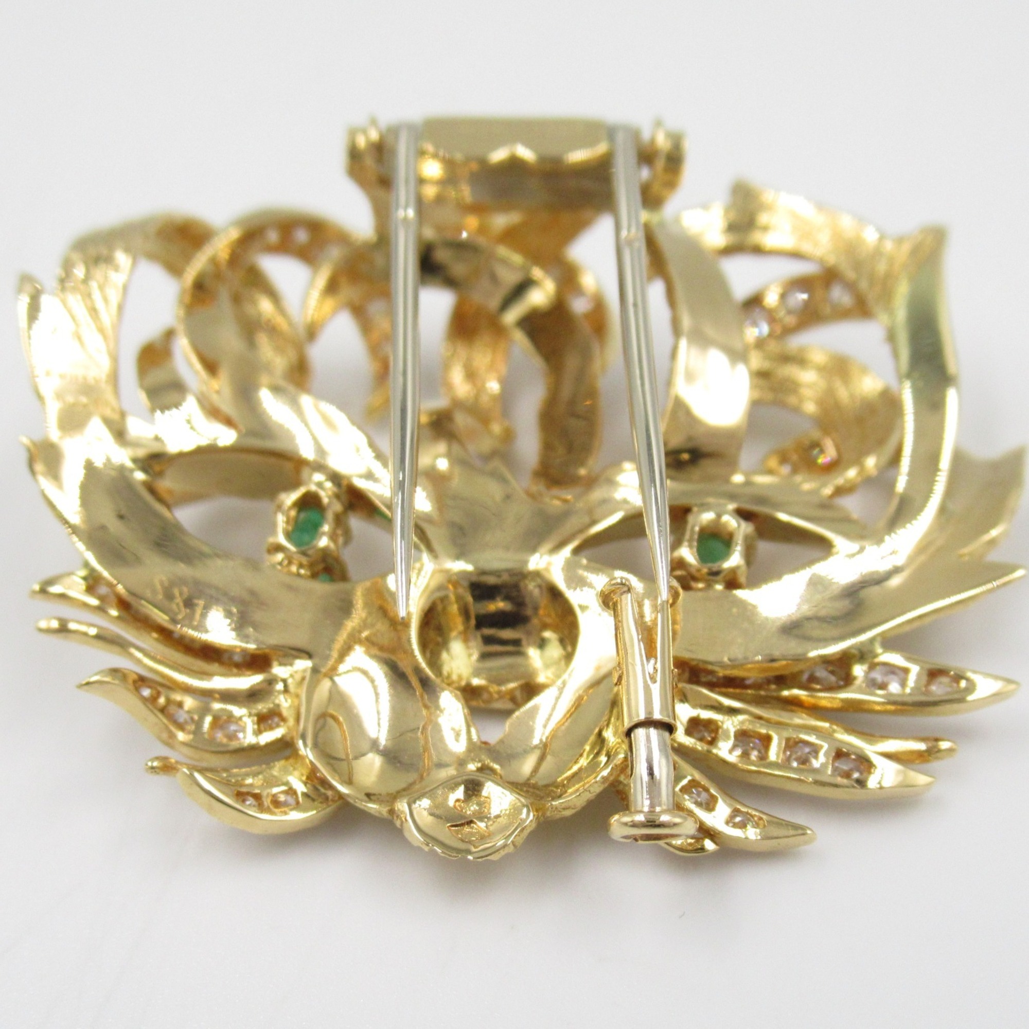 Hermes HERMES Hand-carved Brooch K18 (Yellow Gold) Diamond Women's Clear Green