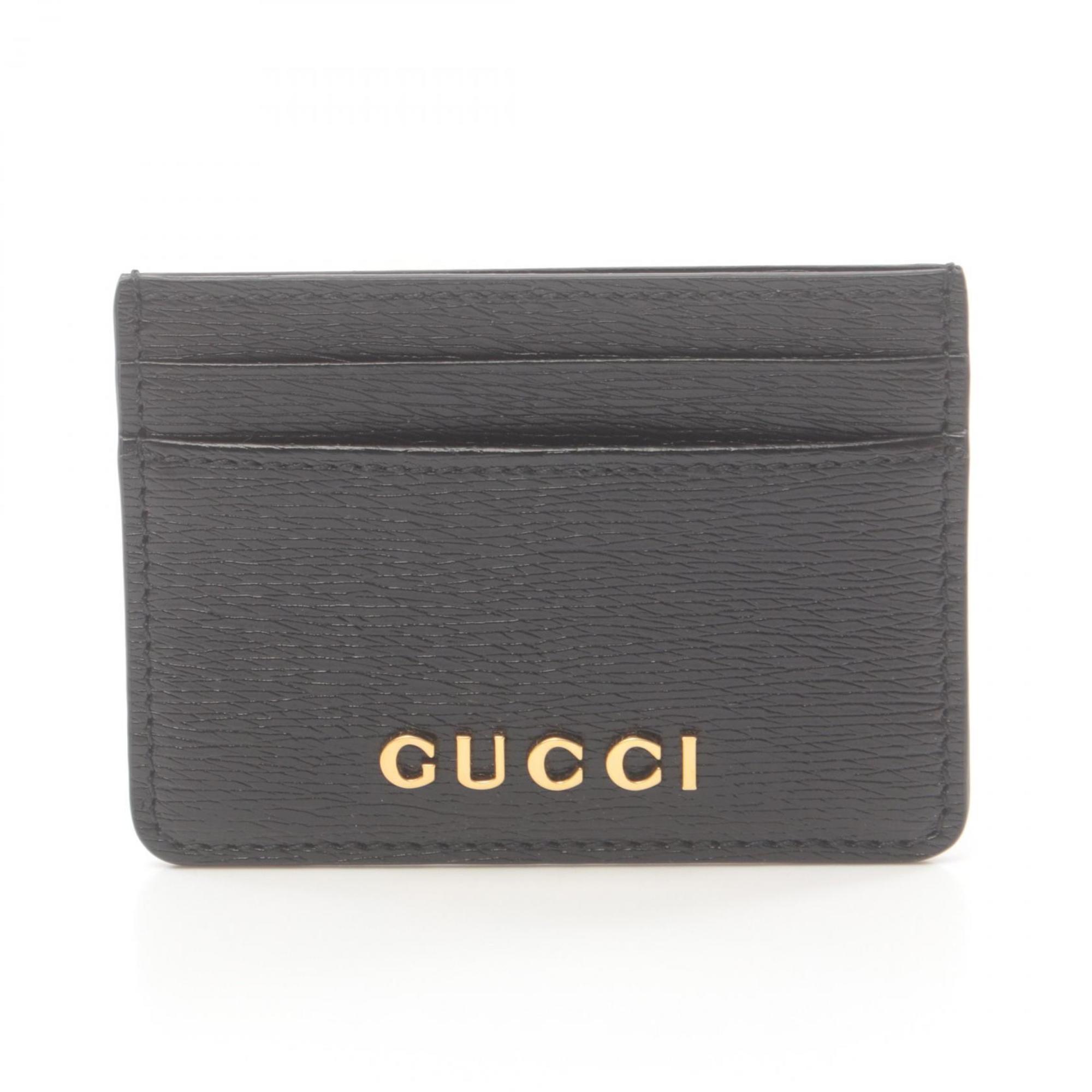 GUCCI Script Business Card Holder/Card Case Leather Women's Black 7734280OP0N1000