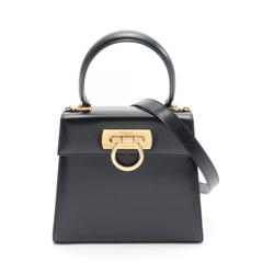 Salvatore Ferragamo Gancini handbag, leather bag, women's, black, 21 2193