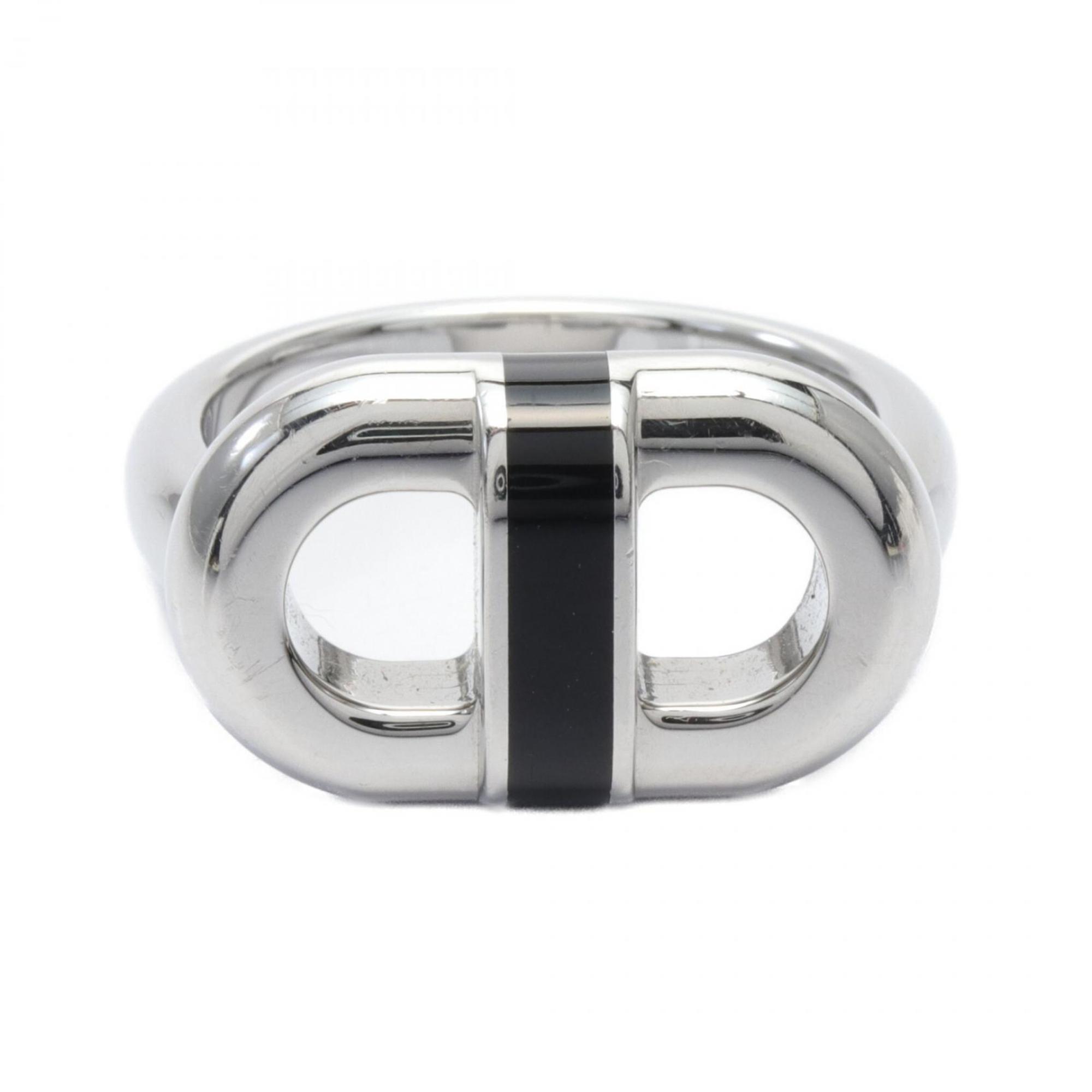 Hermes HERMES Maillon Chaine d'Ancre Noir Ring Stainless Steel Men's Silver Black