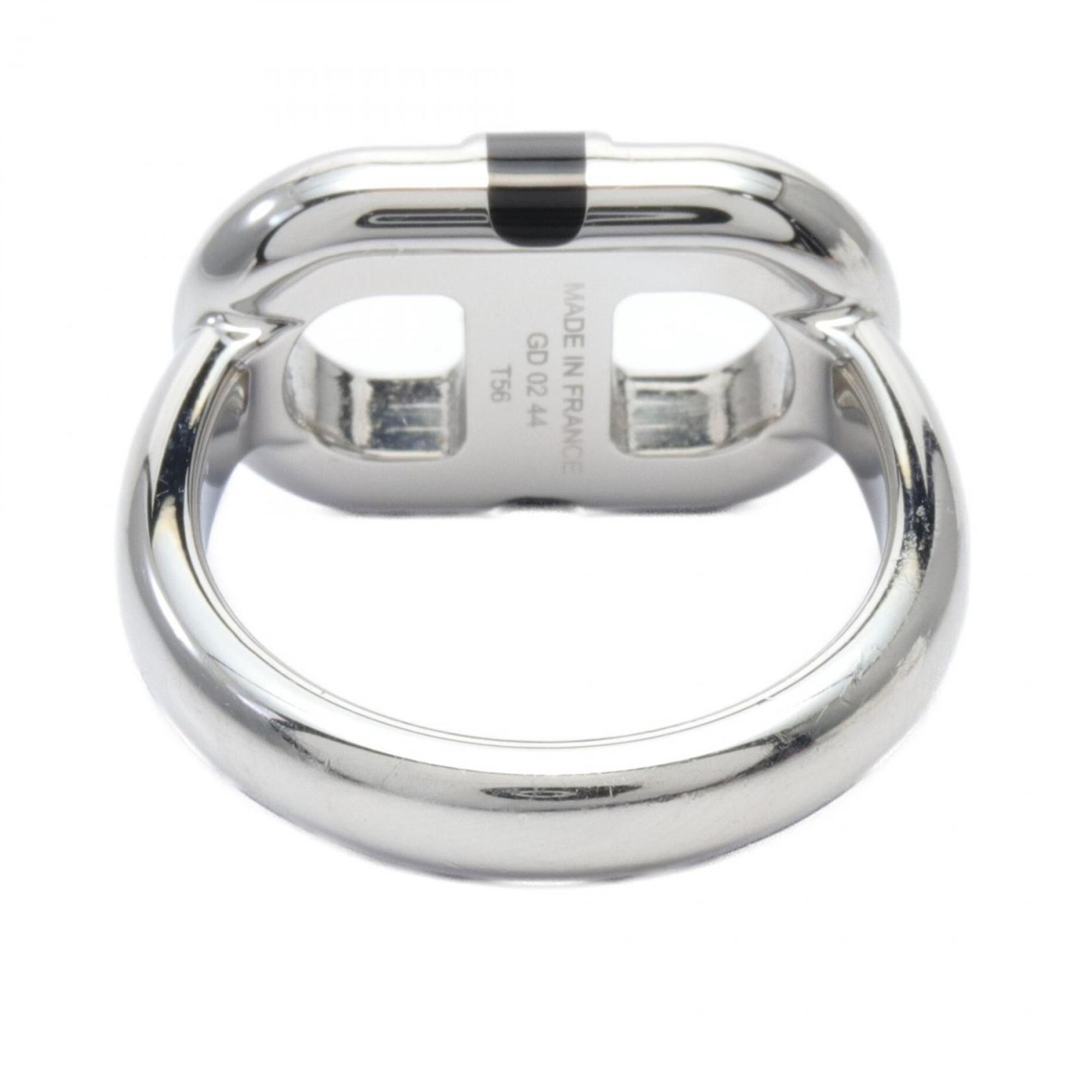 Hermes HERMES Maillon Chaine d'Ancre Noir Ring Stainless Steel Men's Silver Black