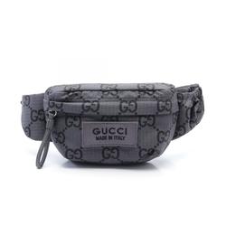 Gucci GG pattern large belt bag, waist body nylon, leather, men's, gray, black, 767934FACPM124690