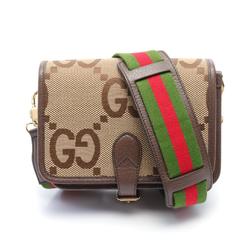 GUCCI Jumbo GG Shoulder Bag Canvas Leather Women's Beige Brown 699438