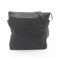 Gucci GG pattern shoulder bag, nylon, leather, men's, women's, black, 510342