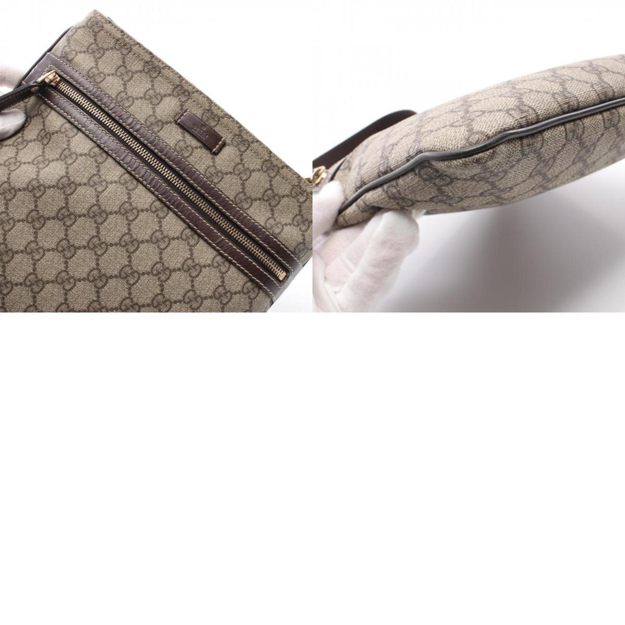 GUCCI GG Supreme Shoulder Bag, Coated Canvas, Leather, Women's, Beige, Brown, 295257