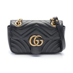 GUCCI GG Marmont Shoulder Bag Leather Women's Black 446744