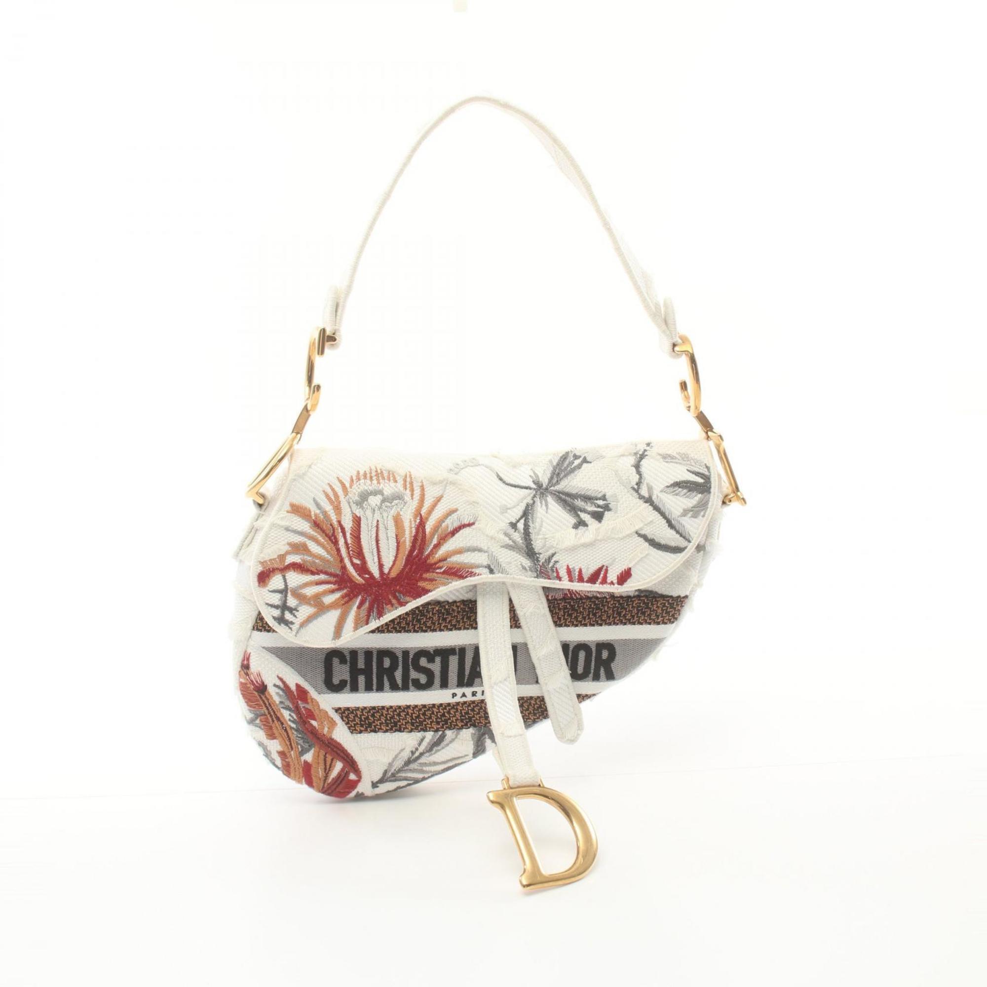 Christian Dior Saddle Bag Handbag Canvas Women's White Multicolor