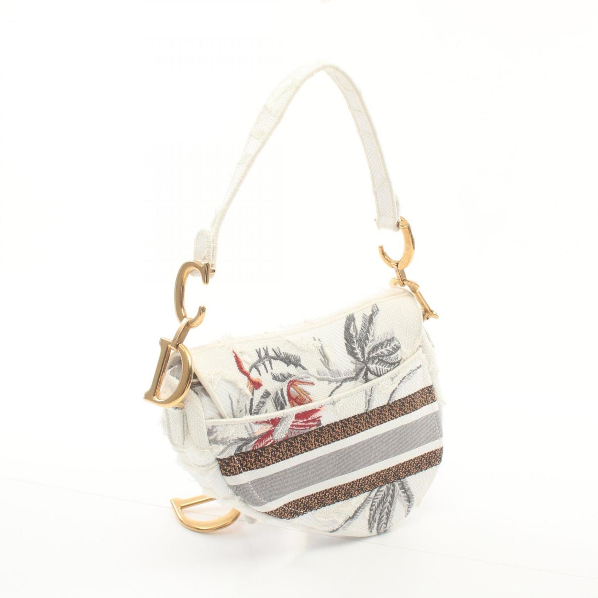 Christian Dior Saddle Bag Handbag Canvas Women's White Multicolor