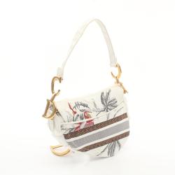 Christian Dior Saddle Bag Handbag Canvas Women's White Multicolor