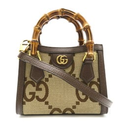 Gucci Jumbo GG 2-way shoulder bag, canvas, leather, bamboo handle, women's, beige, brown, 655661