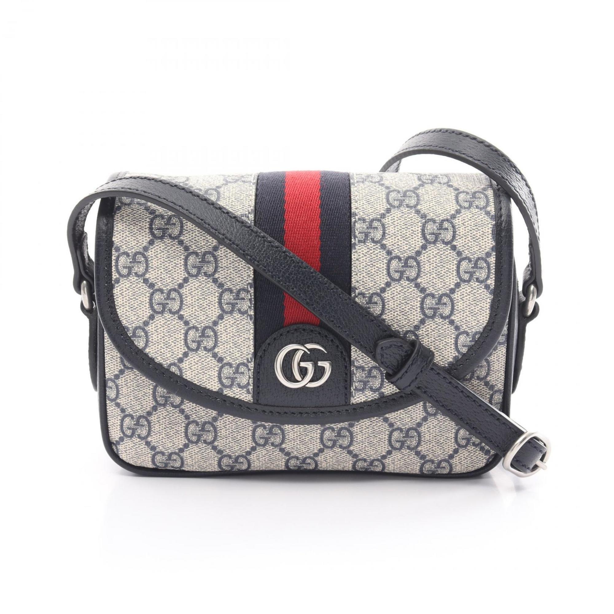 GUCCI Ophidia GG Supreme Sherry Line Shoulder Bag, Coated Canvas, Leather, Women's, Navy, Beige, Red, 772239FACUK4047