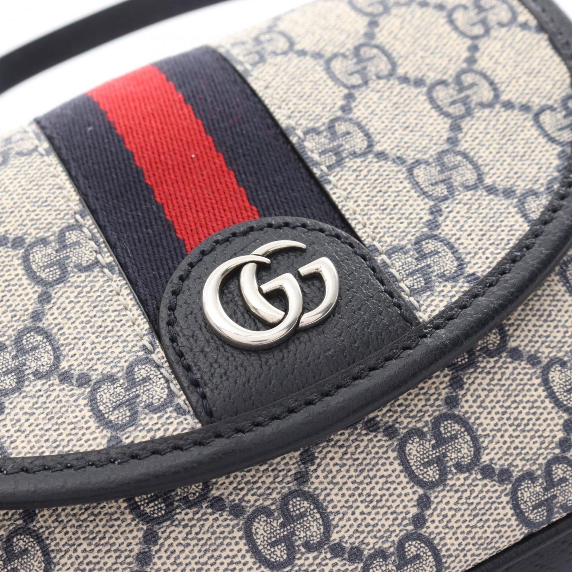 GUCCI Ophidia GG Supreme Sherry Line Shoulder Bag, Coated Canvas, Leather, Women's, Navy, Beige, Red, 772239FACUK4047