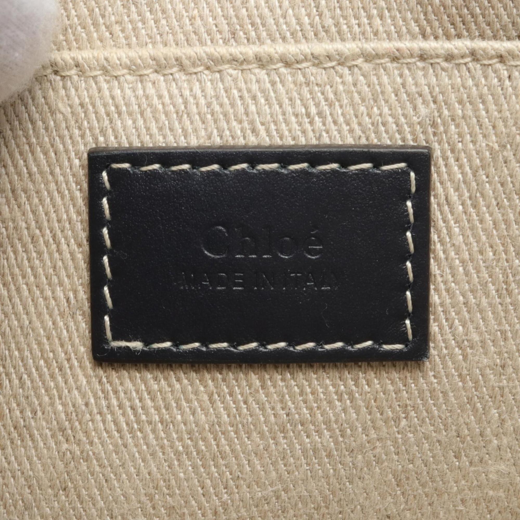 Chloé Chloe WOODY Shoulder Bag Canvas Leather Women's Beige Black