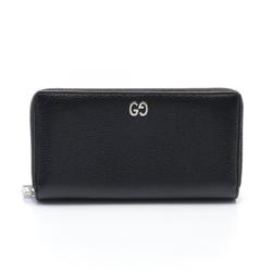 GUCCI GG Metal Round Long Wallet Leather Women's Black 473928