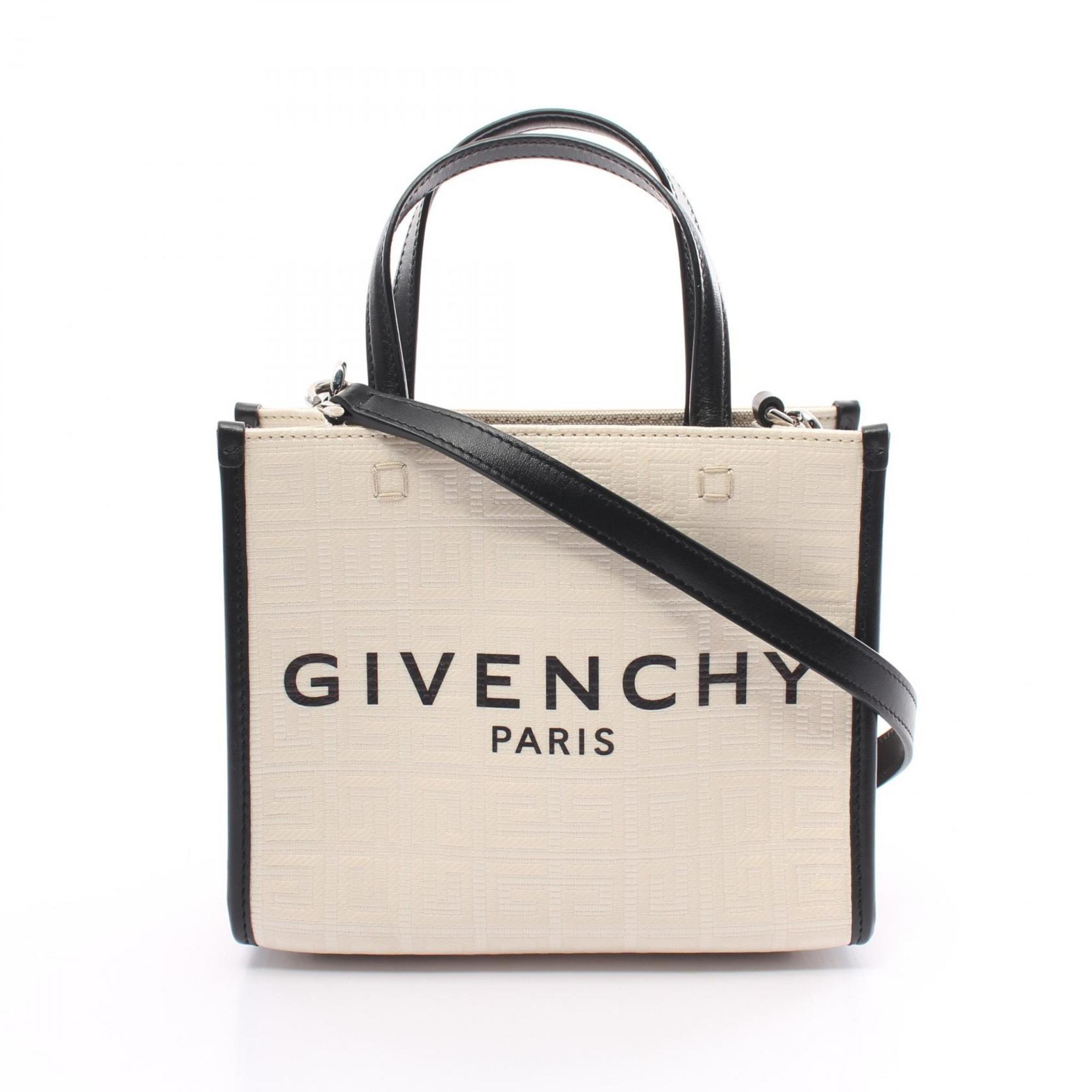 Givenchy G-TOTE MINI handbag, coated canvas, leather, women's, white, black