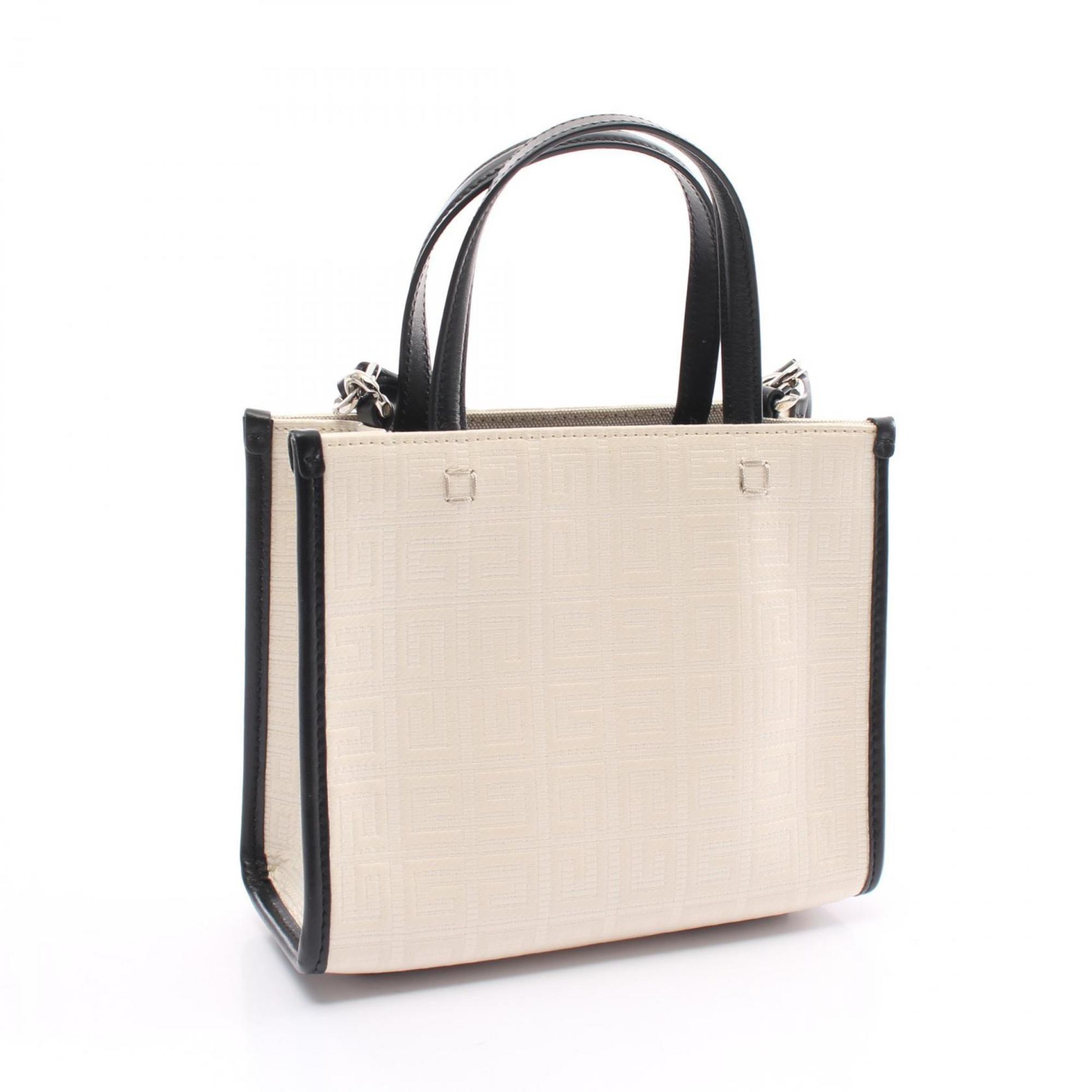 Givenchy G-TOTE MINI handbag, coated canvas, leather, women's, white, black